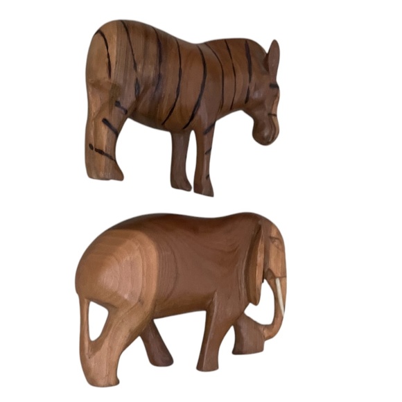 Vintage Hand Carved Wooden Folk Art Zebra, Elephant Figurine Statue - Picture 3 of 8